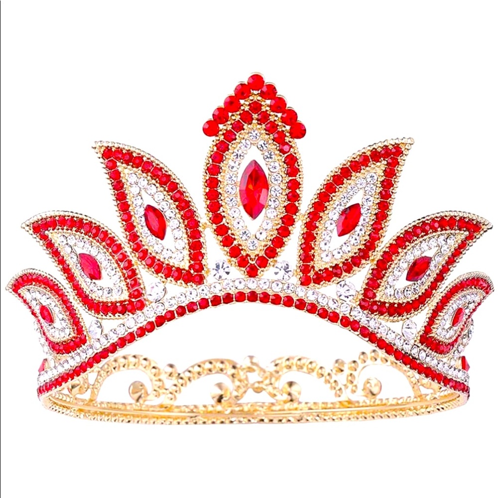 New Ruby and Diamond Rhinestone Gold Metal Crown Tiara Custom Wedding Bridal